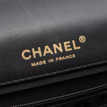 ワイルドステッチ Wチェーンショルダーバッグ ラムスキン ブラック ゴールド金具 シャネル