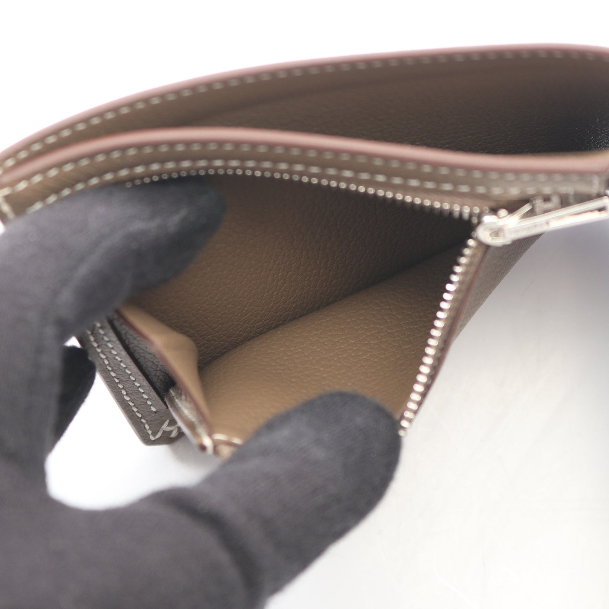 Hセリエ コンパクト カラーフィル エトゥープ 二つ折り財布 エヴァーカラー グレーブラウン シルバー金具 K刻印 エルメス 財布・小物 HERMES