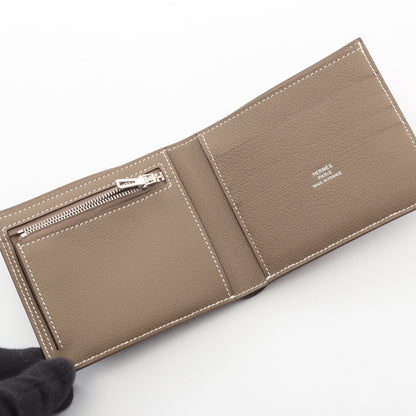 Hセリエ コンパクト カラーフィル エトゥープ 二つ折り財布 エヴァーカラー グレーブラウン シルバー金具 K刻印 エルメス 財布・小物 HERMES