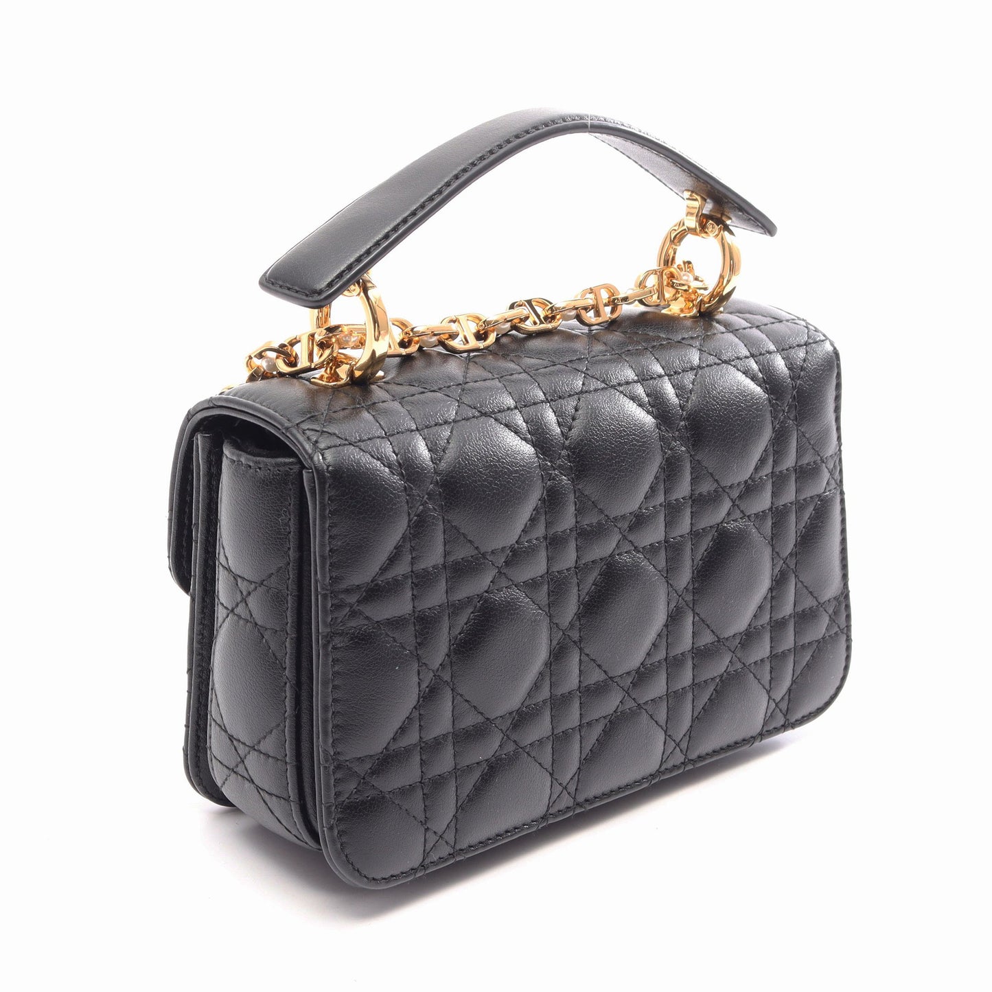 Dior Jolie トップハンドルバッグ ミニ カナージュ 2WAY ハンドバッグ レザー ブラック クリスチャンディオール