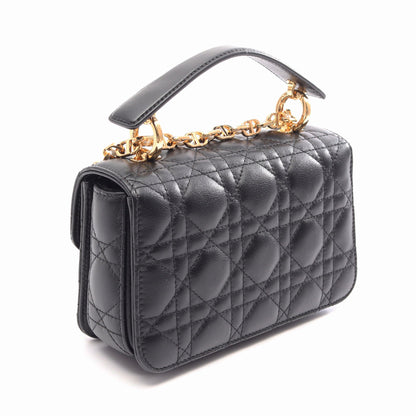 Dior Jolie トップハンドルバッグ ミニ カナージュ 2WAY ハンドバッグ レザー ブラック クリスチャンディオール