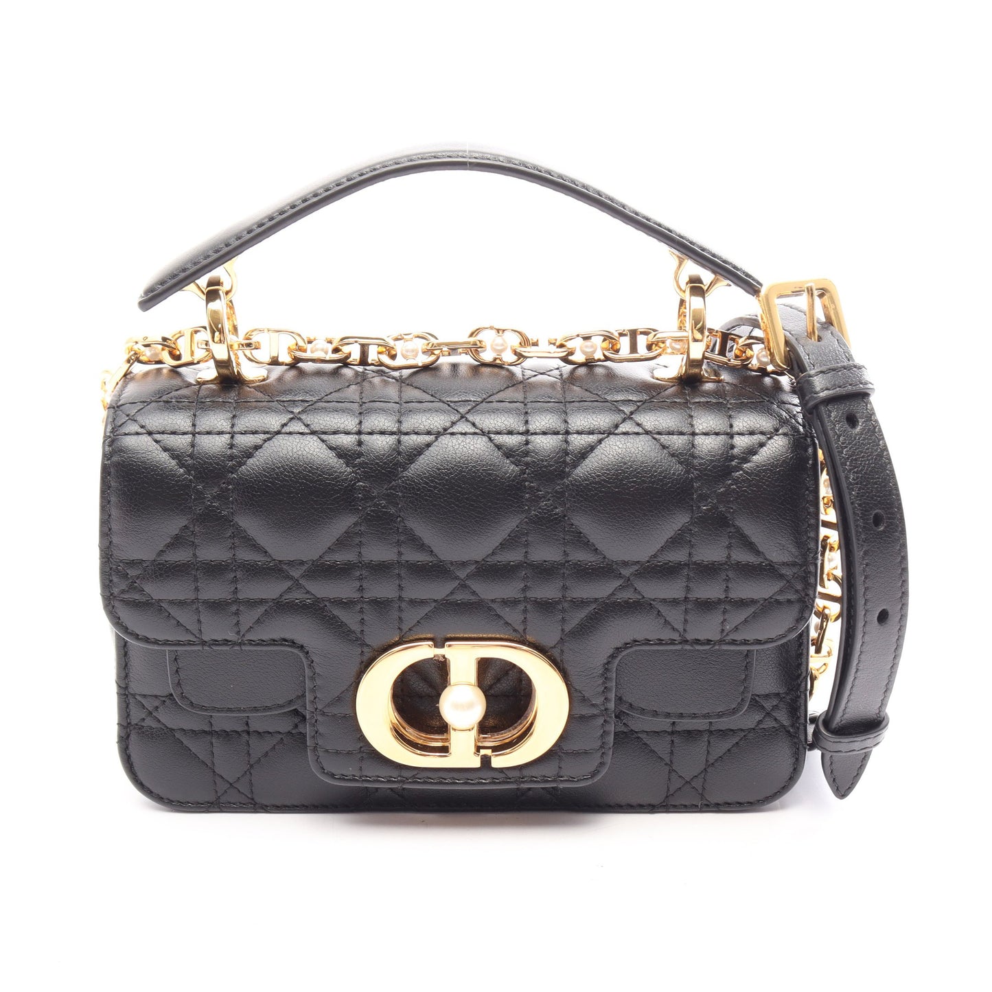 Dior Jolie トップハンドルバッグ ミニ カナージュ 2WAY ハンドバッグ レザー ブラック クリスチャンディオール