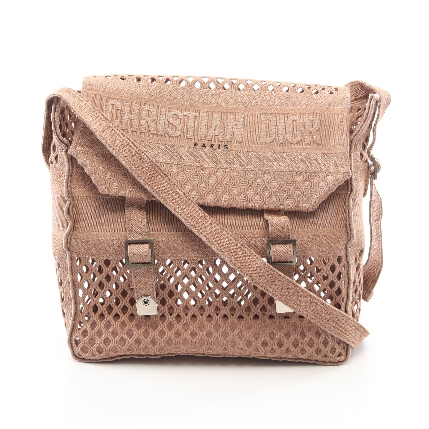 DIOR CAMP メッシュ メッセンジャーバッグ ショルダーバッグ キャンバス ピンクベージュ クリスチャンディオール
