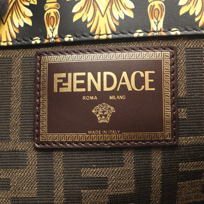 FENDI × VERSACE FENDACE フェンダーチェ SUNSHINE MEDIUM サンシャイン ミディアム 2WAY ハンドバッグ トートバッグ レザー ブラック イエロー ゴールド フェンディ
