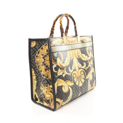 FENDI × VERSACE FENDACE フェンダーチェ SUNSHINE MEDIUM サンシャイン ミディアム 2WAY ハンドバッグ トートバッグ レザー ブラック イエロー ゴールド フェンディ