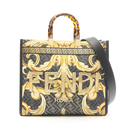 FENDI × VERSACE FENDACE フェンダーチェ SUNSHINE MEDIUM サンシャイン ミディアム 2WAY ハンドバッグ トートバッグ レザー ブラック イエロー ゴールド フェンディ