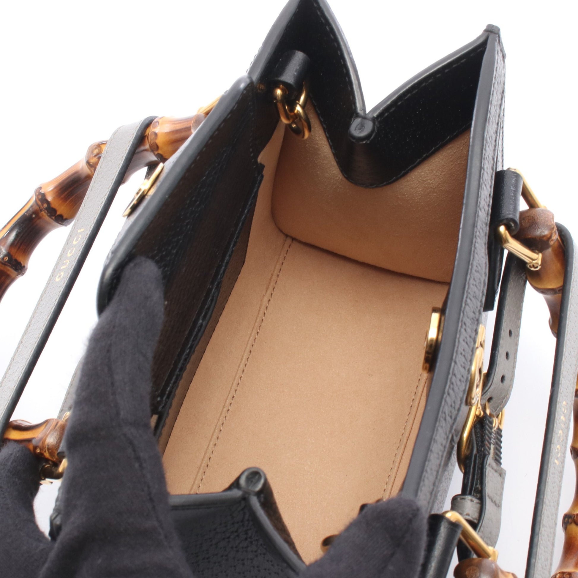 ダイアナ ミニ バンブー 2WAY ハンドバッグ トートバッグ レザー ブラック グッチ バッグ GUCCI