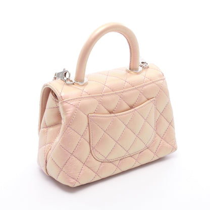 ココハンドルXXS トップハンドル オーロラ 2WAY ハンドバッグ キャビアスキン ピンク シルバー金具 シャネル