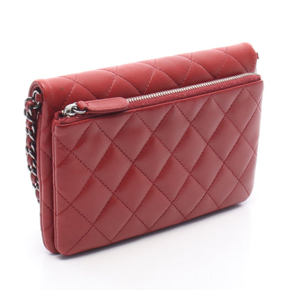 マトラッセ スモール チェーンショルダー チェーンショルダーバッグ ラムスキン レッド シルバー金具 シャネル