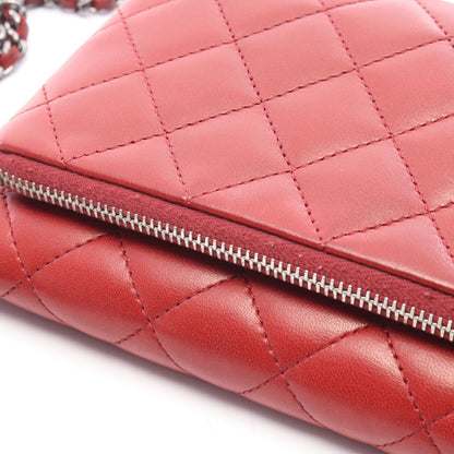 マトラッセ スモール チェーンショルダー チェーンショルダーバッグ ラムスキン レッド シルバー金具 シャネル