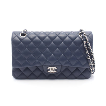 マトラッセ Wフラップ Wチェーンショルダーバッグ ラムスキン ネイビー シルバー金具 シャネル バッグ CHANEL