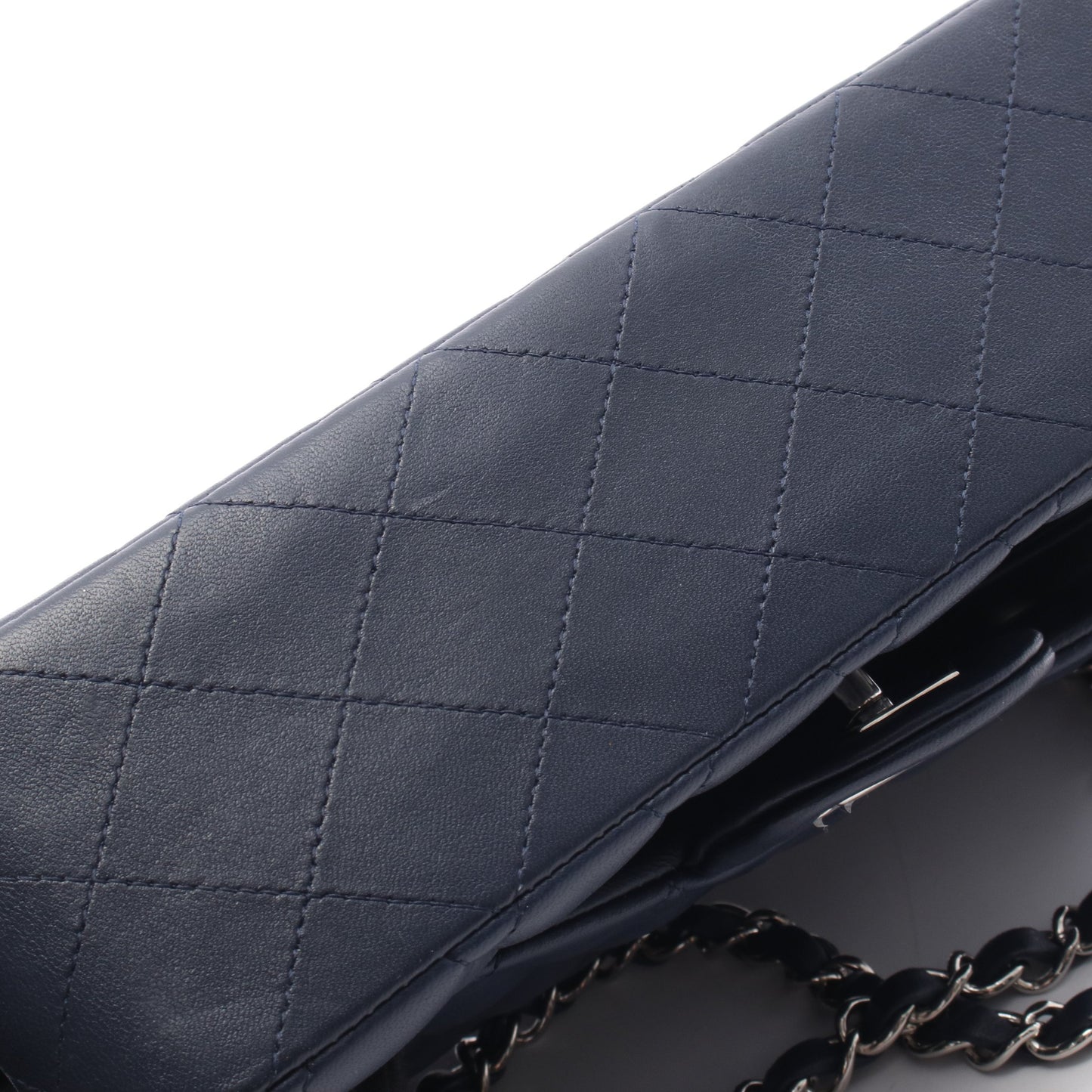 マトラッセ Wフラップ Wチェーンショルダーバッグ ラムスキン ネイビー シルバー金具 シャネル バッグ CHANEL