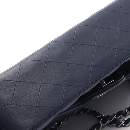 マトラッセ Wフラップ Wチェーンショルダーバッグ ラムスキン ネイビー シルバー金具 シャネル バッグ CHANEL