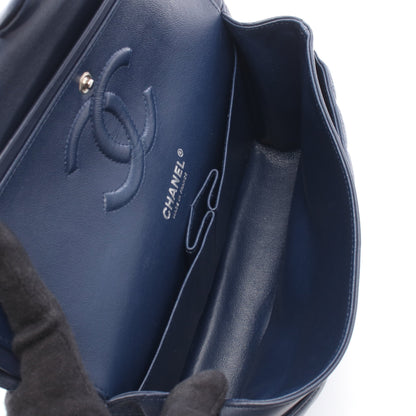 マトラッセ Wフラップ Wチェーンショルダーバッグ ラムスキン ネイビー シルバー金具 シャネル バッグ CHANEL