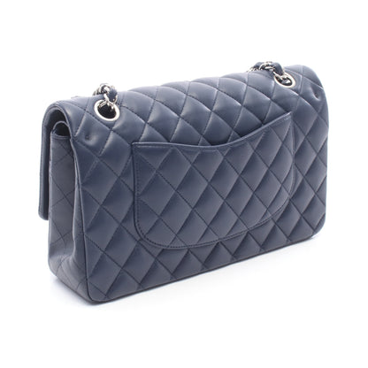 マトラッセ Wフラップ Wチェーンショルダーバッグ ラムスキン ネイビー シルバー金具 シャネル バッグ CHANEL