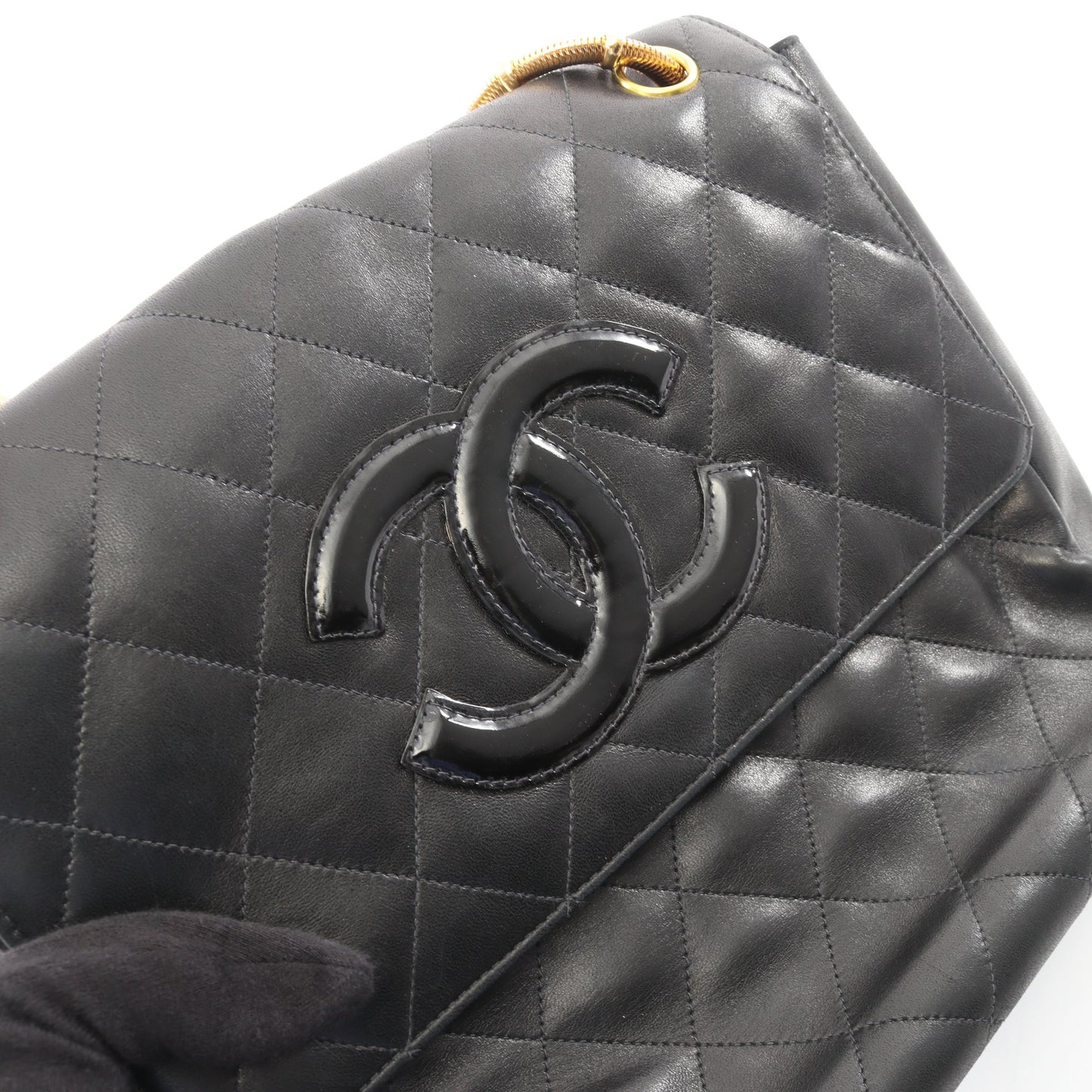マトラッセ チェーンショルダーバッグ ラムスキン ブラック ゴールド金具 シャネル