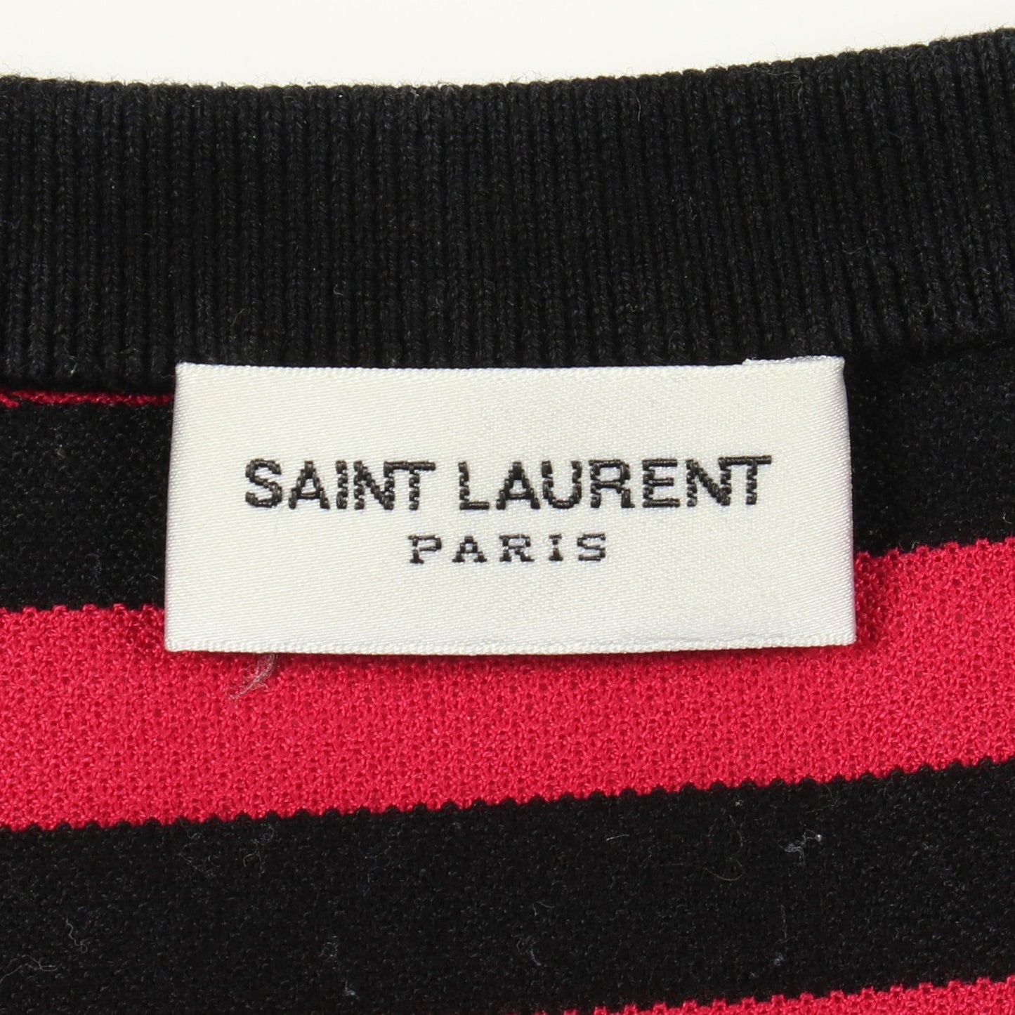ロゴ刺繍 ボーダー 半袖Tシャツ コットン ピンクレッド ブラック サンローランパリ トップス SAINT LAURENT PARIS