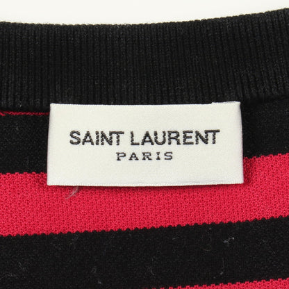 ロゴ刺繍 ボーダー 半袖Tシャツ コットン ピンクレッド ブラック サンローランパリ トップス SAINT LAURENT PARIS