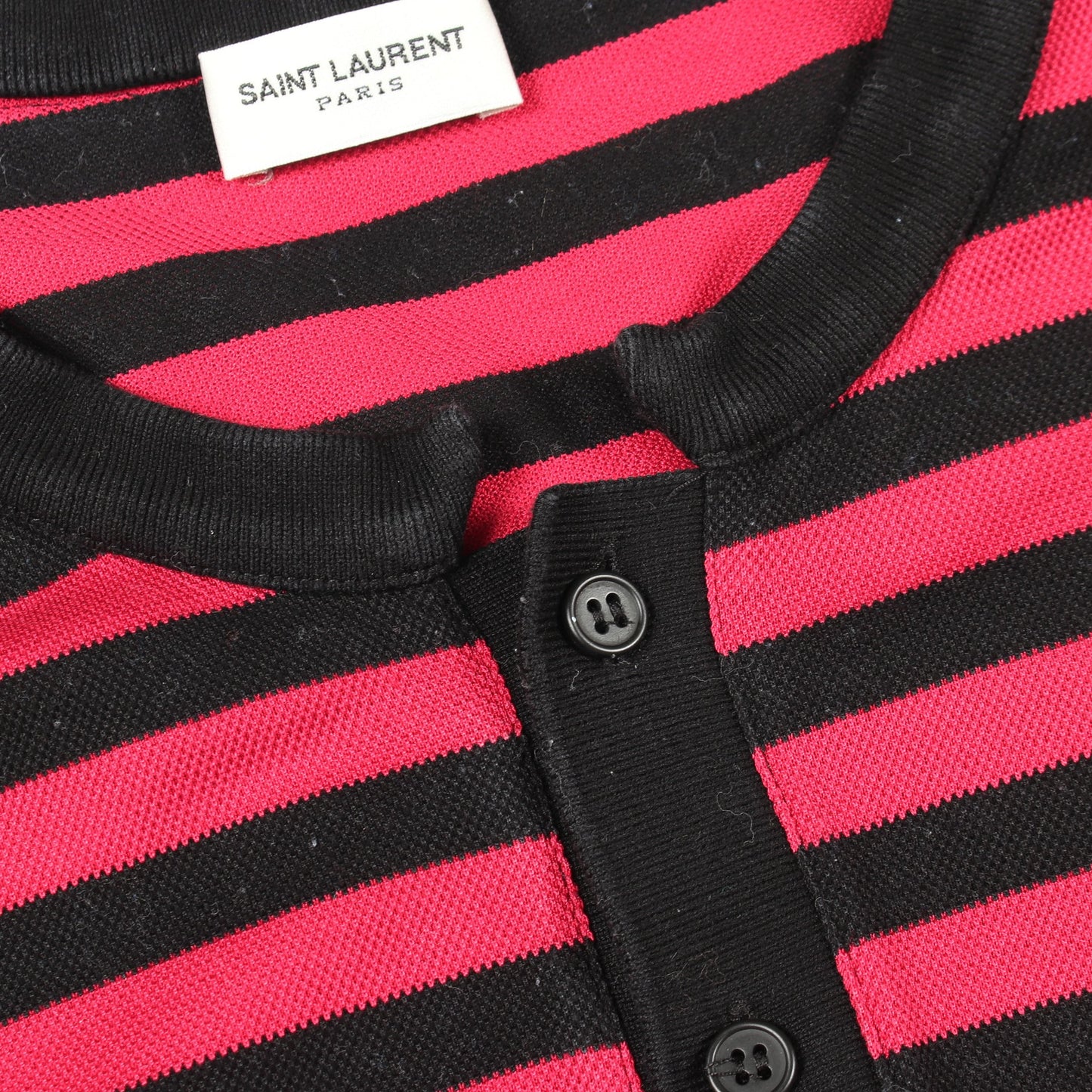 ロゴ刺繍 ボーダー 半袖Tシャツ コットン ピンクレッド ブラック サンローランパリ トップス SAINT LAURENT PARIS
