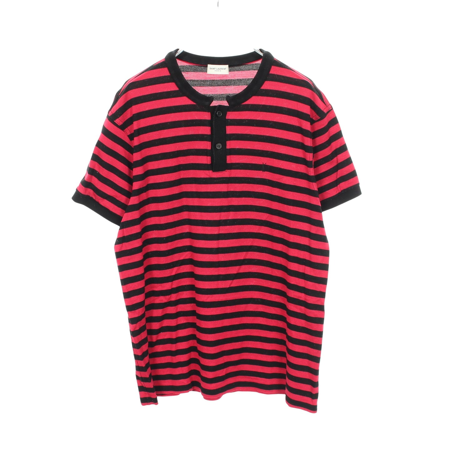 ロゴ刺繍 ボーダー 半袖Tシャツ コットン ピンクレッド ブラック サンローランパリ トップス SAINT LAURENT PARIS