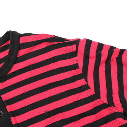 ロゴ刺繍 ボーダー 半袖Tシャツ コットン ピンクレッド ブラック サンローランパリ トップス SAINT LAURENT PARIS
