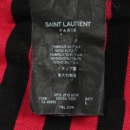 ロゴ刺繍 ボーダー 半袖Tシャツ コットン ピンクレッド ブラック サンローランパリ トップス SAINT LAURENT PARIS