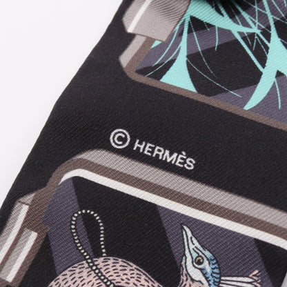 ツイリー HERMES STORY リボン スカーフ シルク ブラック マルチカラー エルメス