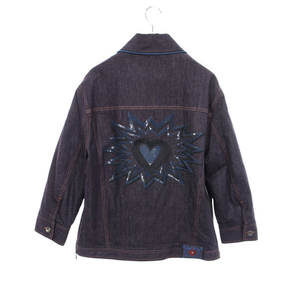 OPEN YOUR HEART シグネチャーハート刺繍 中綿 デニムジャケット コットン インディゴブルー フェンディ