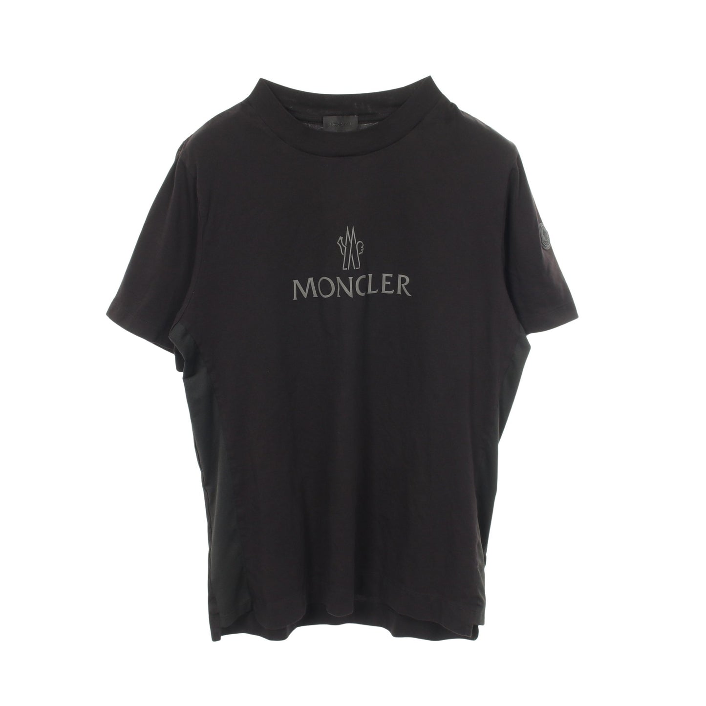 ロゴ テクニカルメッシュ切替 クルーネック Tシャツ 半袖Tシャツ コットン ブラック モンクレール