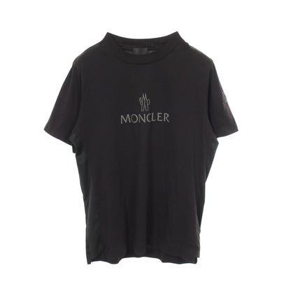 ロゴ テクニカルメッシュ切替 クルーネック Tシャツ 半袖Tシャツ コットン ブラック モンクレール