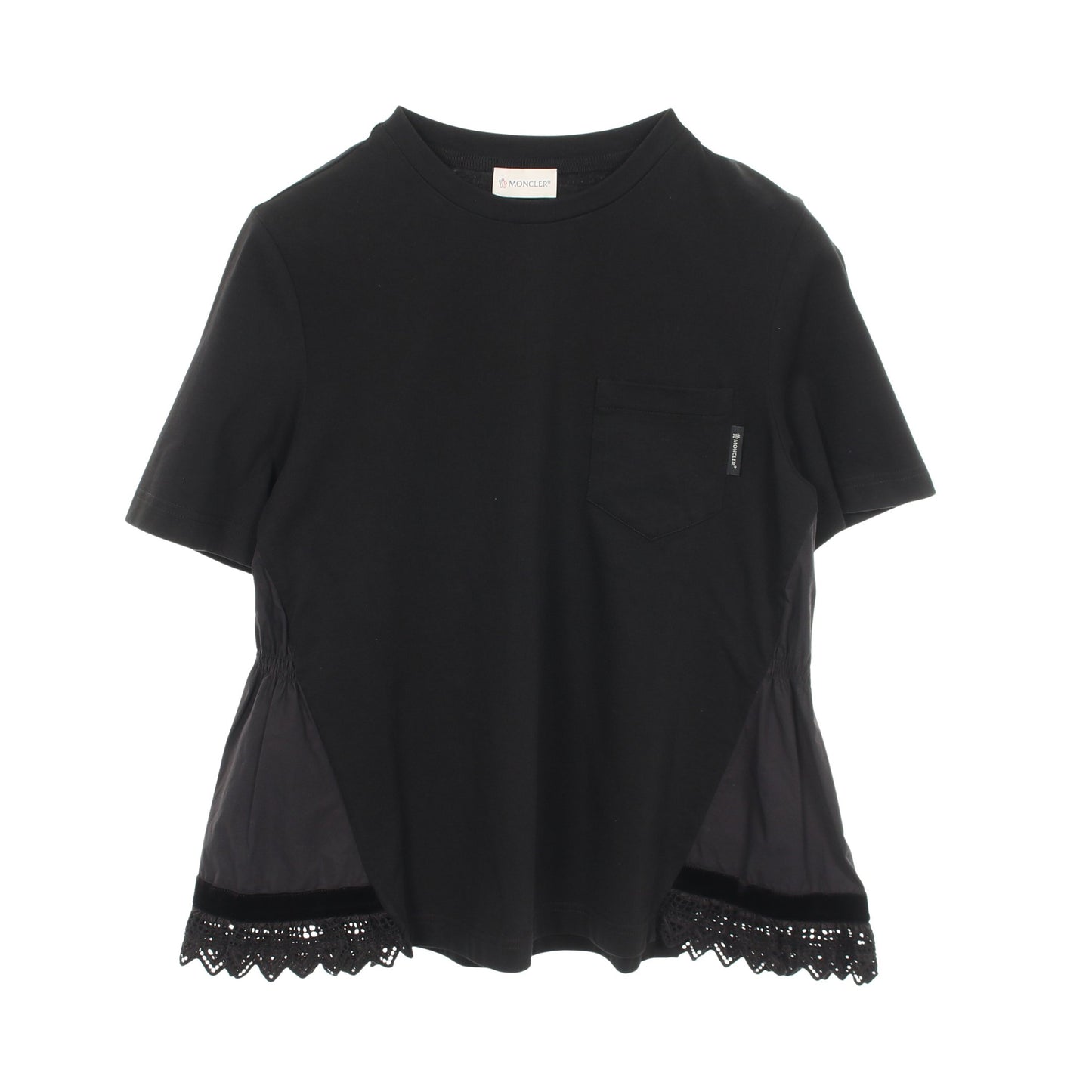 レース切替 ポケット付き 半袖Tシャツ コットン ブラック モンクレール