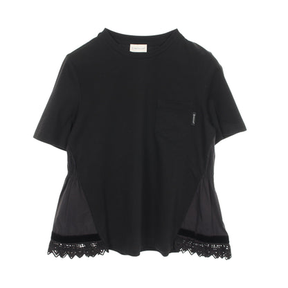 レース切替 ポケット付き 半袖Tシャツ コットン ブラック モンクレール