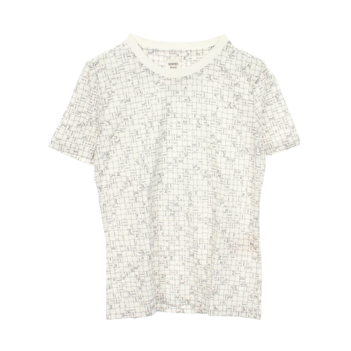 ボルデュックチェック クルーネック 半袖Tシャツ コットン ホワイト エルメス