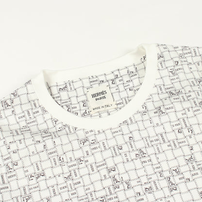 ボルデュックチェック クルーネック 半袖Tシャツ コットン ホワイト エルメス