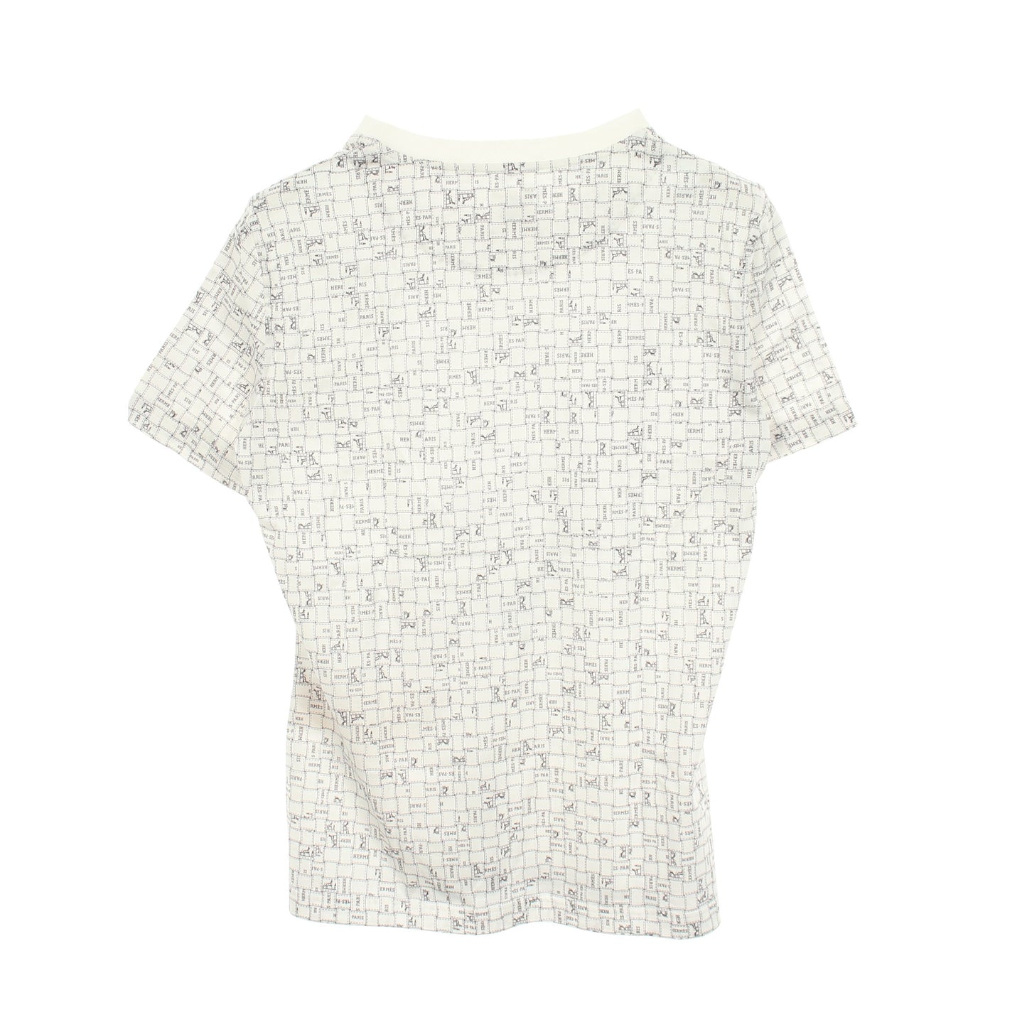 ボルデュックチェック クルーネック 半袖Tシャツ コットン ホワイト エルメス