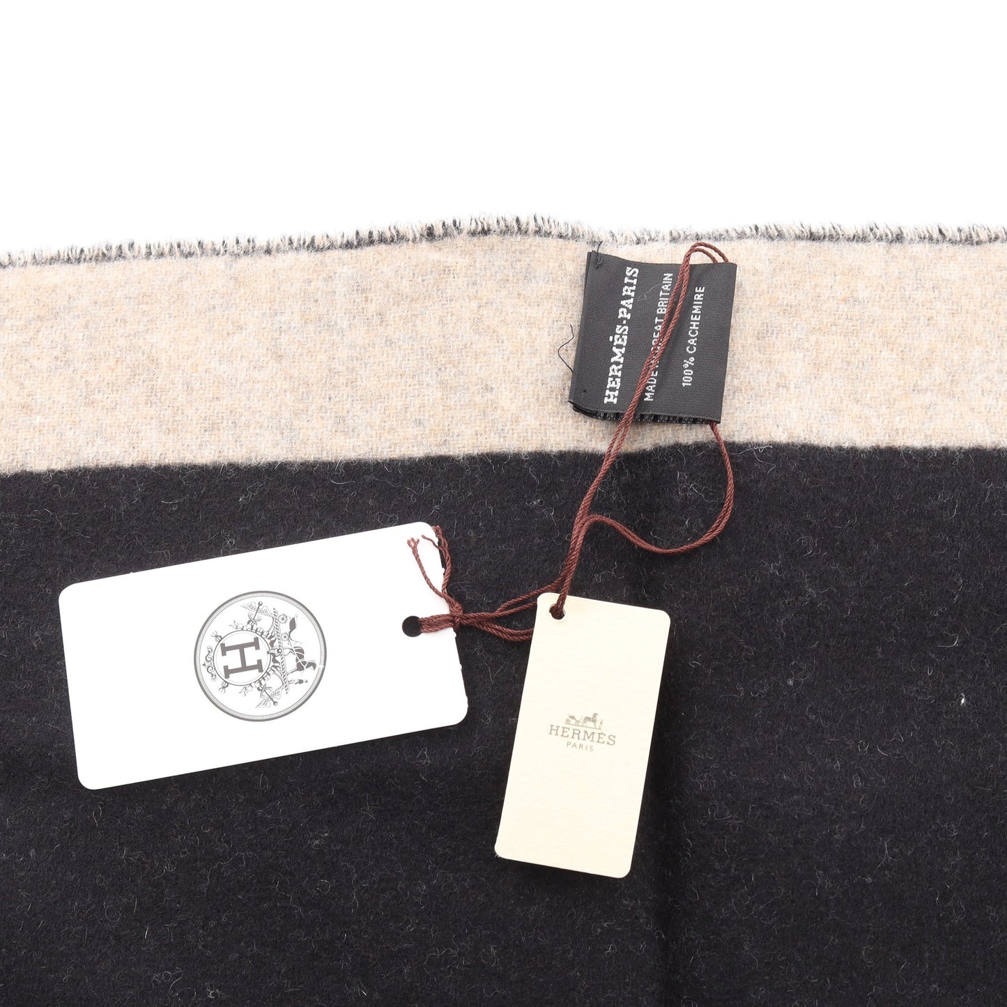 Love Story マフラー カシミヤ ブラック グレーベージュ エルメス 財布・小物 HERMES