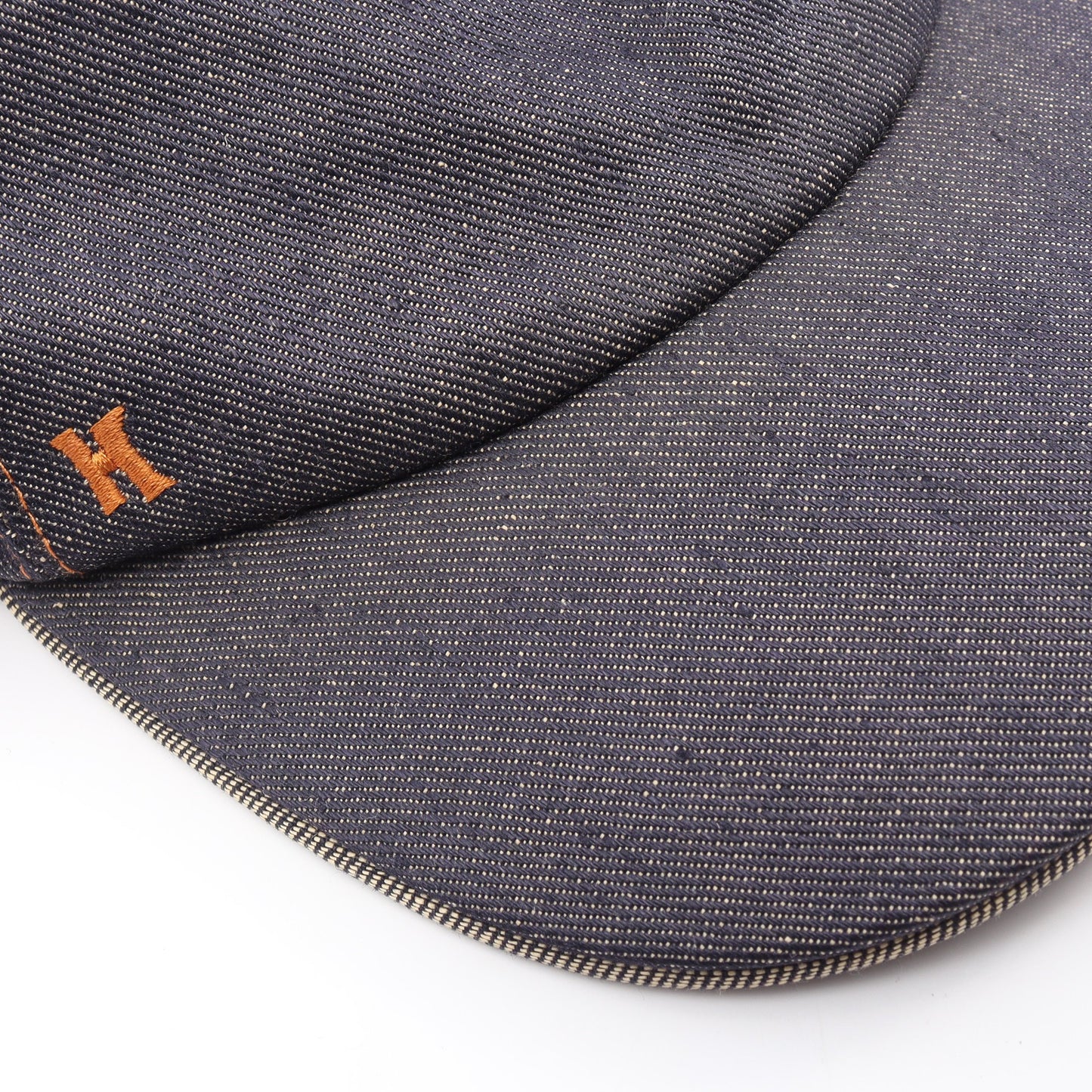 H刺繍 キャップ リネン インディゴブルー エルメス