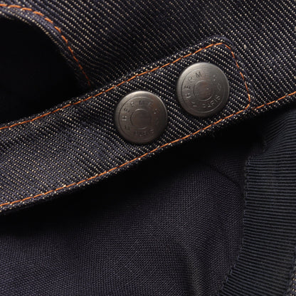 H刺繍 キャップ リネン インディゴブルー エルメス