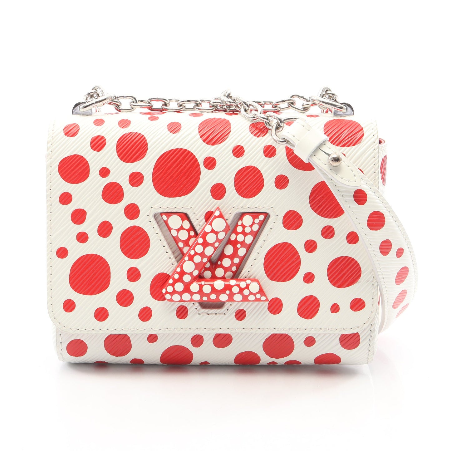 LV × YK ツイストPM エピ エピ インフィニティドット 草間彌生 チェーンショルダーバッグ レザー ホワイト レッド ルイヴィトン