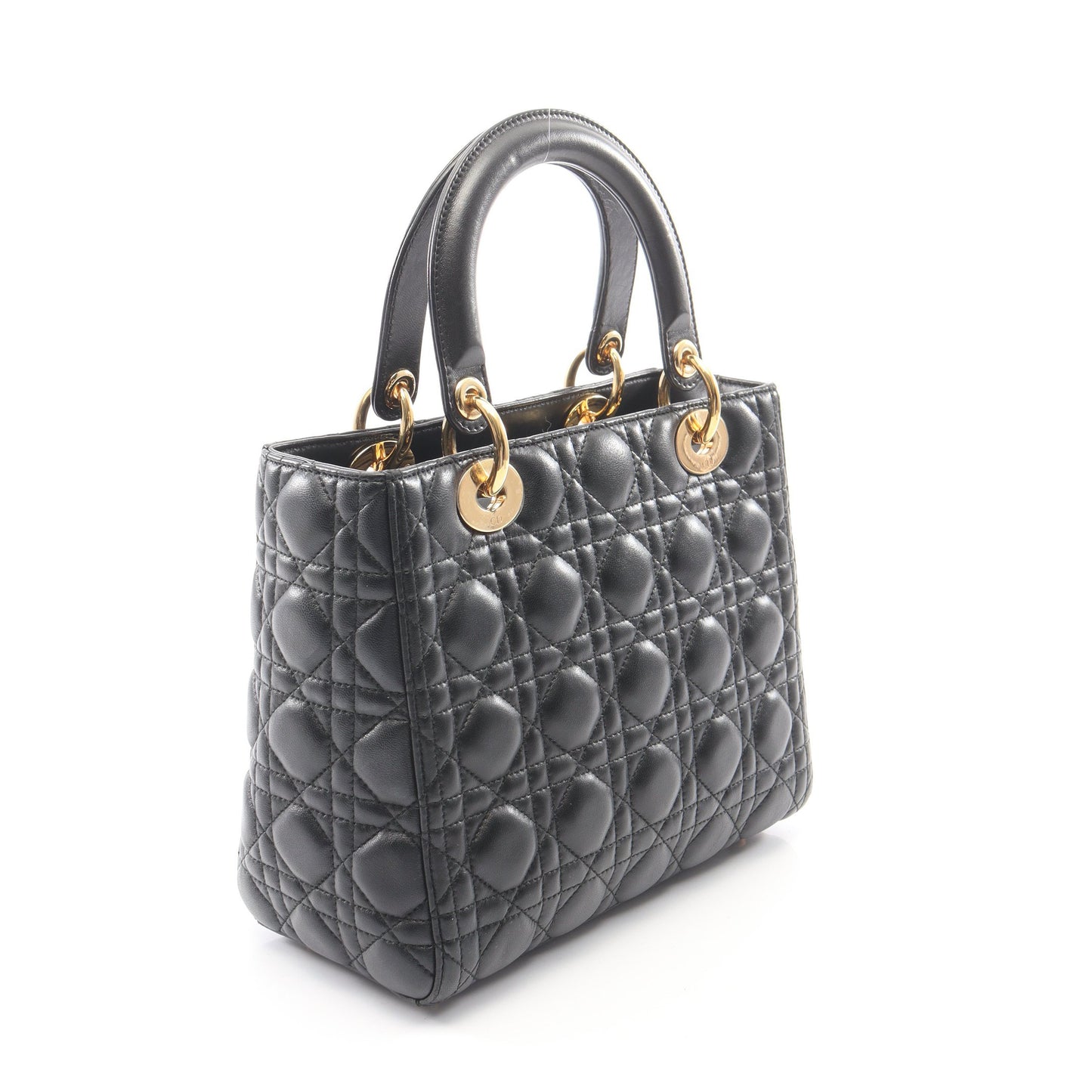 LADY DIOR レディディオール カナージュ 2WAY ハンドバッグ レザー ブラック クリスチャンディオール