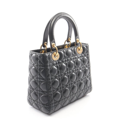 LADY DIOR レディディオール カナージュ 2WAY ハンドバッグ レザー ブラック クリスチャンディオール