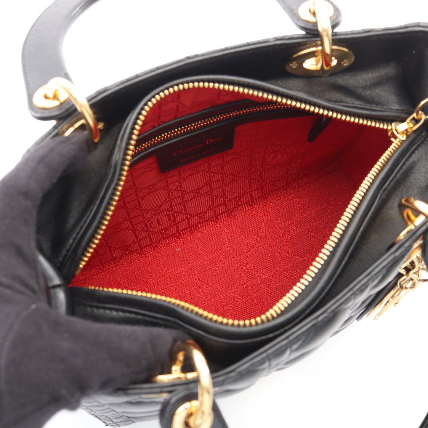 LADY DIOR レディディオール カナージュ 2WAY ハンドバッグ レザー ブラック クリスチャンディオール