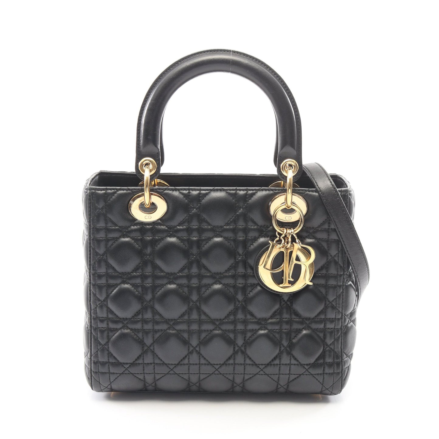 LADY DIOR レディディオール カナージュ 2WAY ハンドバッグ レザー ブラック クリスチャンディオール