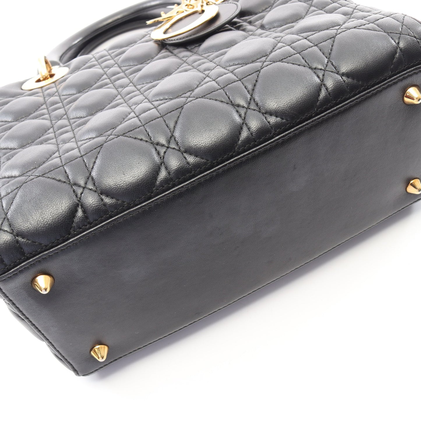 LADY DIOR レディディオール カナージュ 2WAY ハンドバッグ レザー ブラック クリスチャンディオール