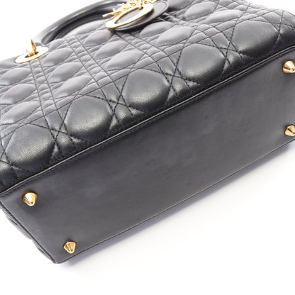 LADY DIOR レディディオール カナージュ 2WAY ハンドバッグ レザー ブラック クリスチャンディオール