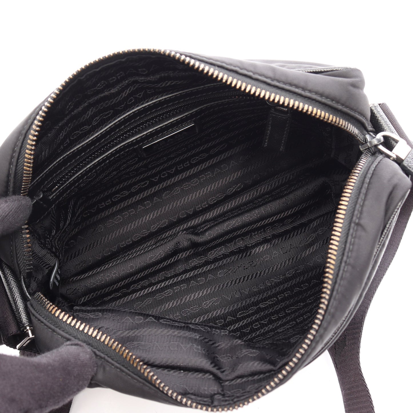 RE-NYLON TESSUTO+SAFFIANO ショルダーバッグ ナイロン レザー ブラック プラダ