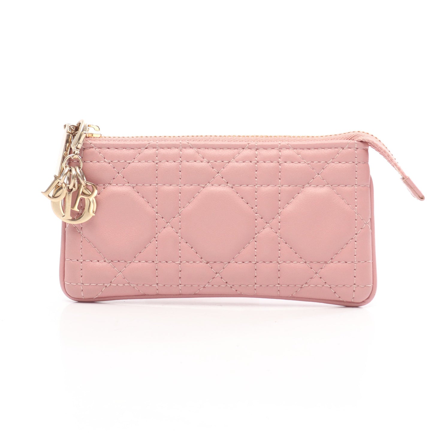 LADY DIOR レディディオール カナージュ キーリング付き コインケース レザー ピンク クリスチャンディオール