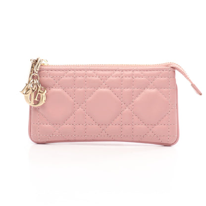 LADY DIOR レディディオール カナージュ キーリング付き コインケース レザー ピンク クリスチャンディオール