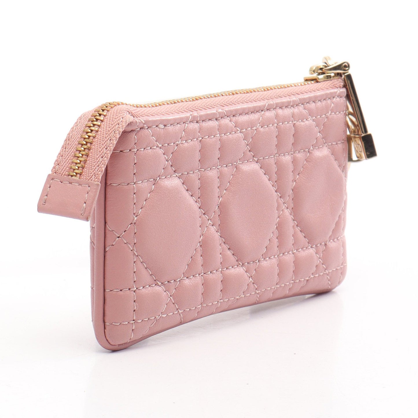 LADY DIOR レディディオール カナージュ キーリング付き コインケース レザー ピンク クリスチャンディオール