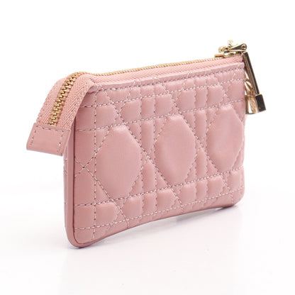 LADY DIOR レディディオール カナージュ キーリング付き コインケース レザー ピンク クリスチャンディオール